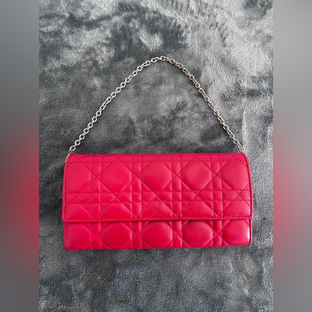 AUTHENTIC Christian Dior Red Lady Dior Rendezvous Wallet on Chain